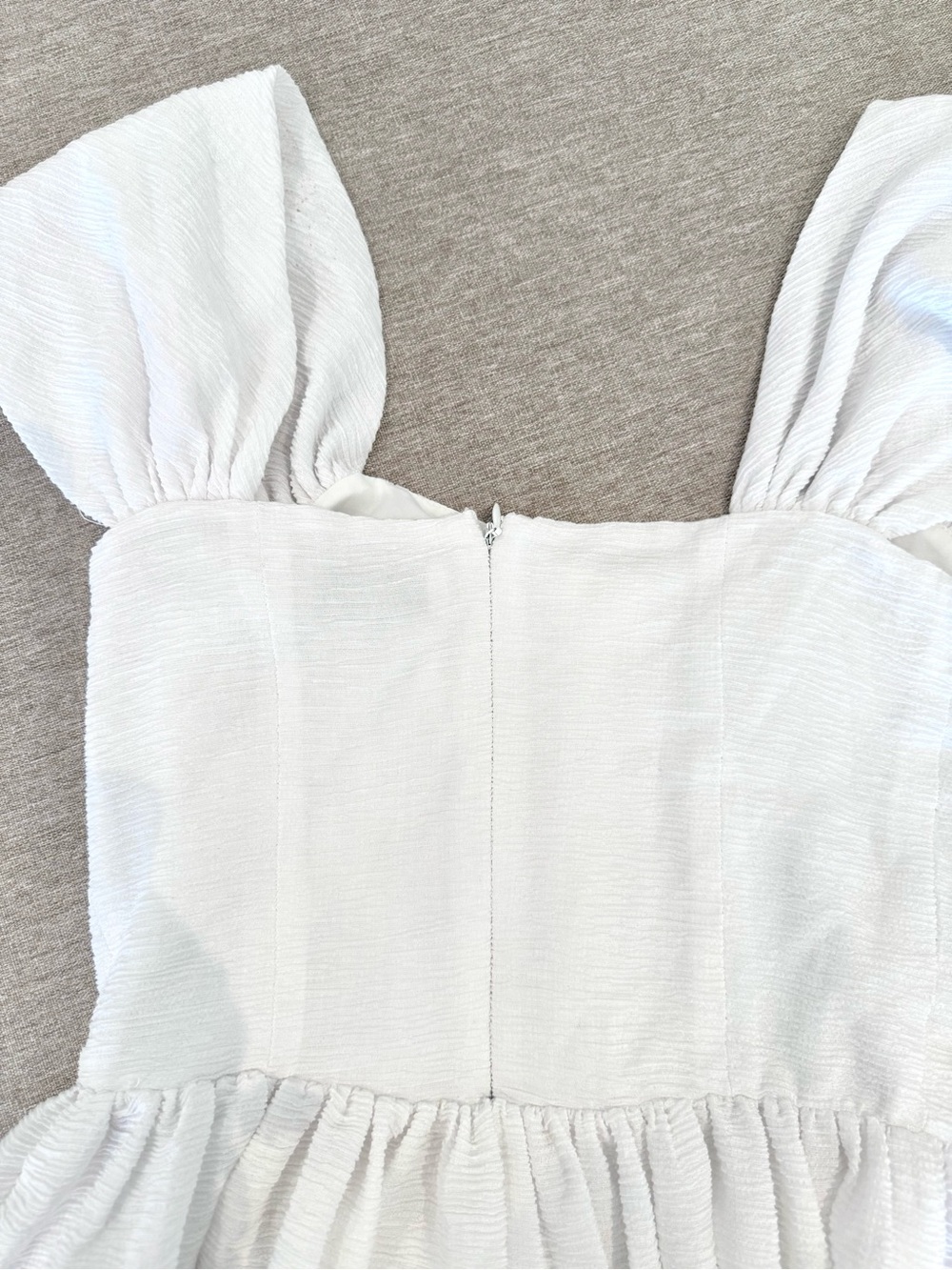 White Ruffle-Hem Mini Dress with Button Front - Picture 8 of 10